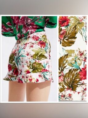 Zara Floral Tropical Print Bermuda Shorts Size XS